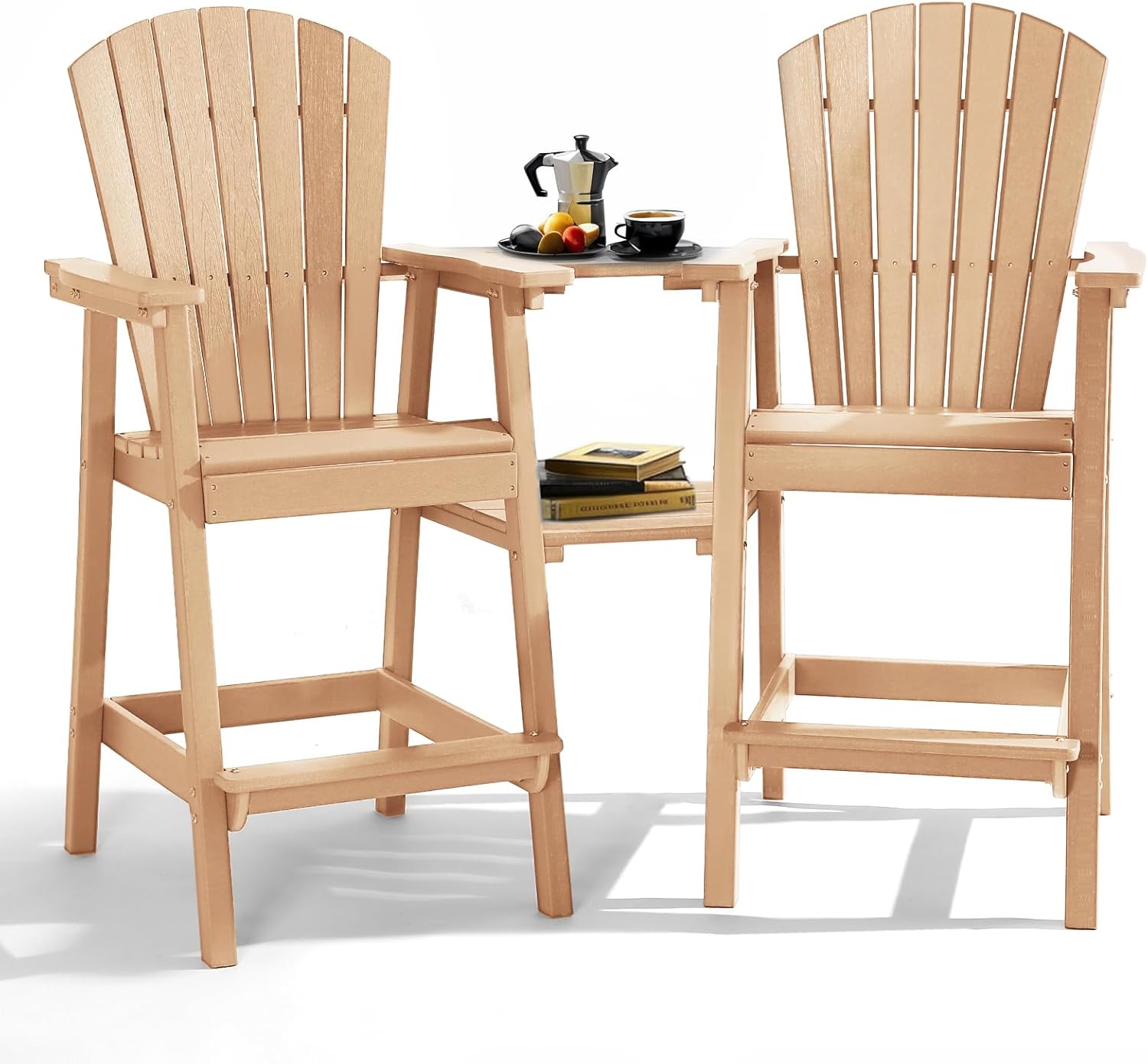 PASAMIC Tall Adirondack Chairs Set of 2, All-Weather HDPE Patio Chairs with Double Connecting Trays, Bar Height Heavy-Duty Outdoor Chairs for Garden, Backyard, Balcony, Blue