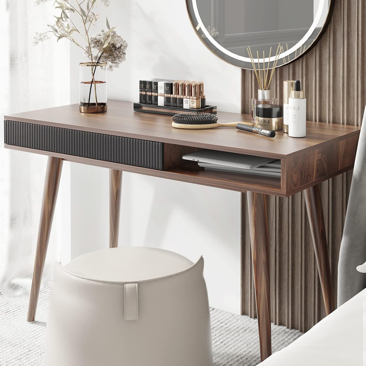 Artswish Mid Century Modern Office Desk with Drawer - Simple Writing Desk for Home Office, Walnut