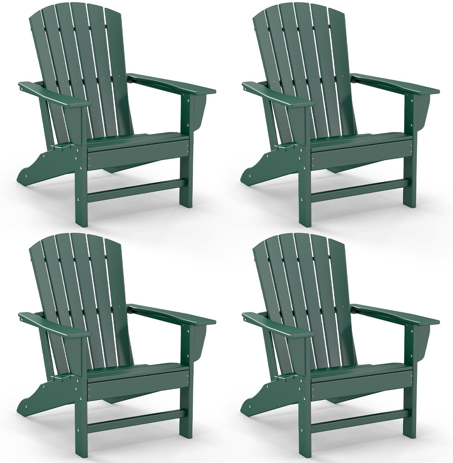 GREENVINES Adirondack Chairs Set of 4 | HDPE Plastic | Oversized Fire Pit Chair | All Weather | Grey | Poly Lumber | for Outdoor Deck Backyard Patio Garden