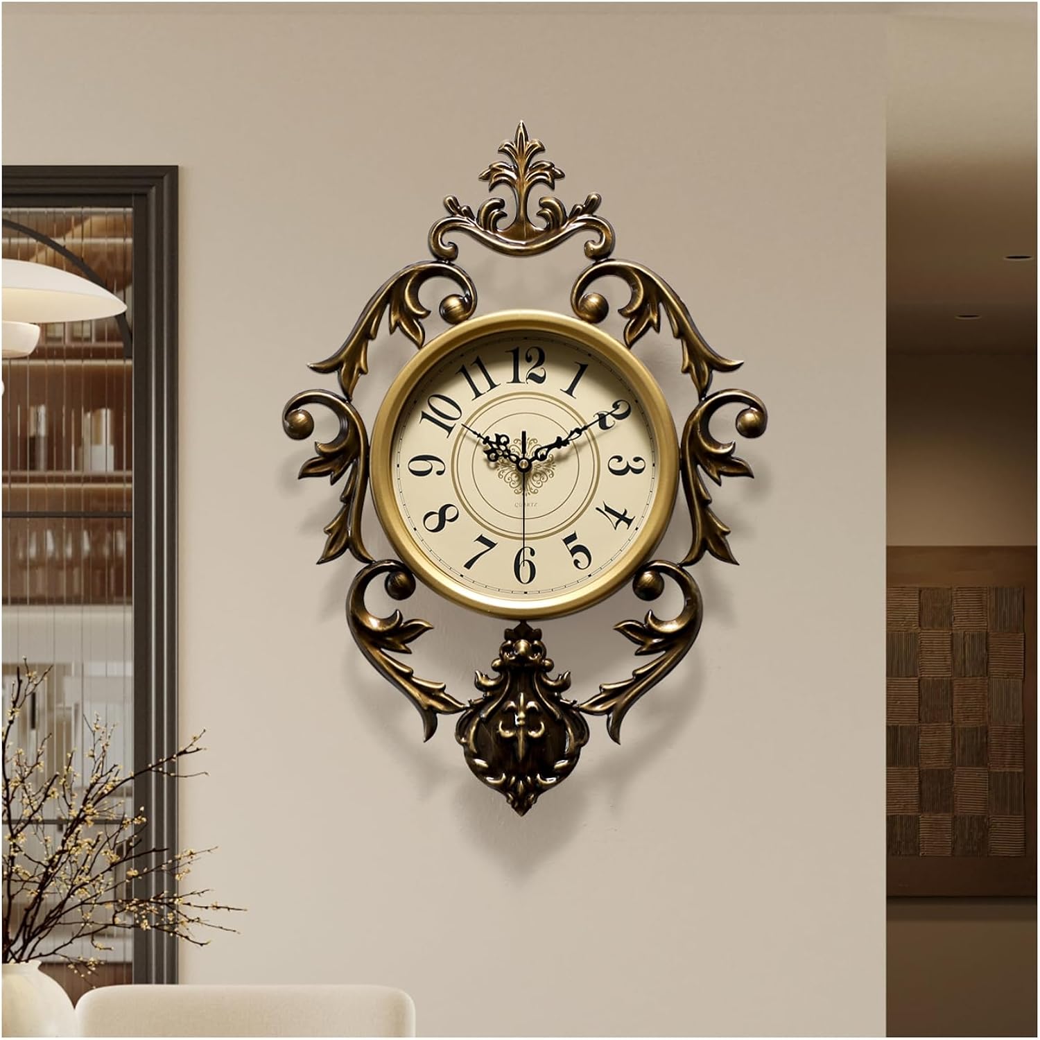 HEBOIX Vintage Wall Clock, Antique Decor, Battery Operated,Non Ticking European Style Metal Wall Clock, 26" x 19" Decorative Retro,Bedroom/Living Room/Kitchen