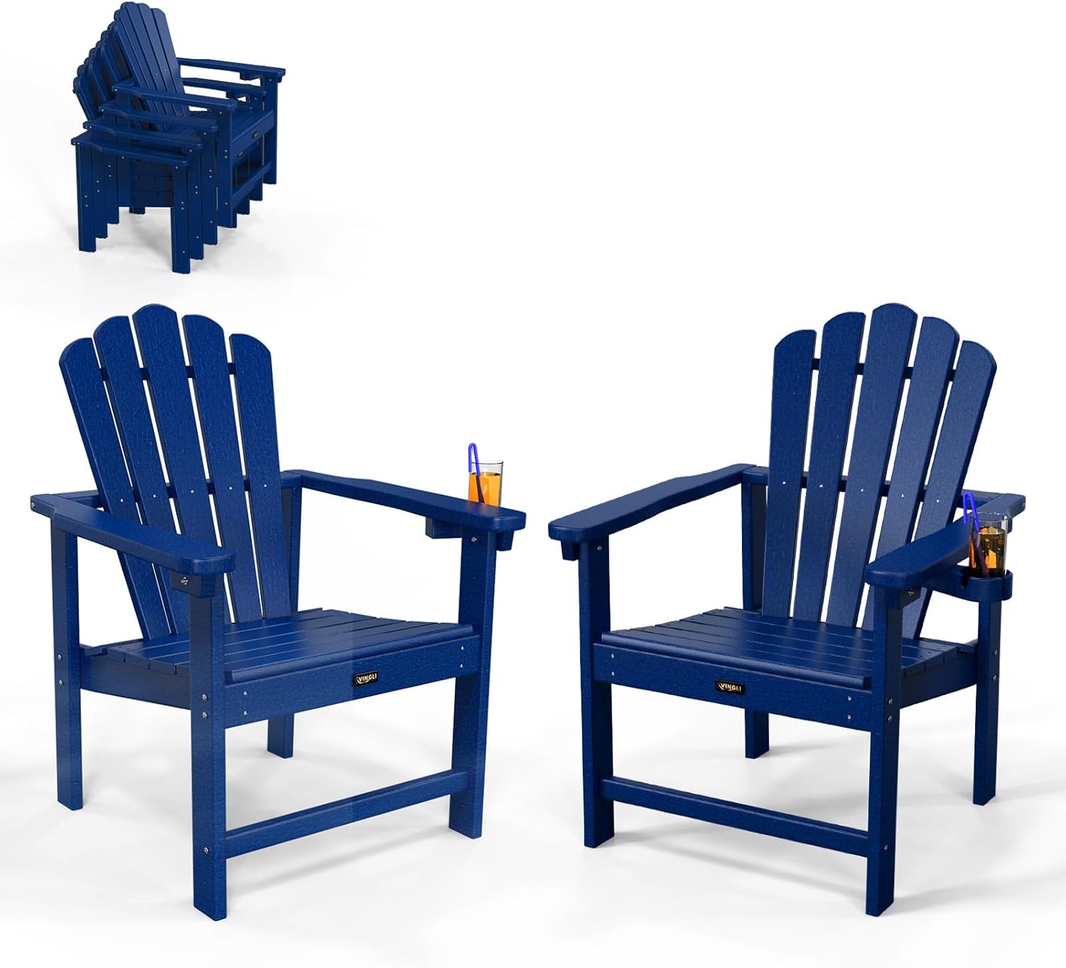 VINGLI Plastic Folding Adirondack Chair with Cup Holder, 100% Recyclable HDPE Material, 380lb Weight Capacity for Outdoor Pool Patio Lounge Chair Lawn Furniture Fire Pit, 1 Pack, Lemon Yellow