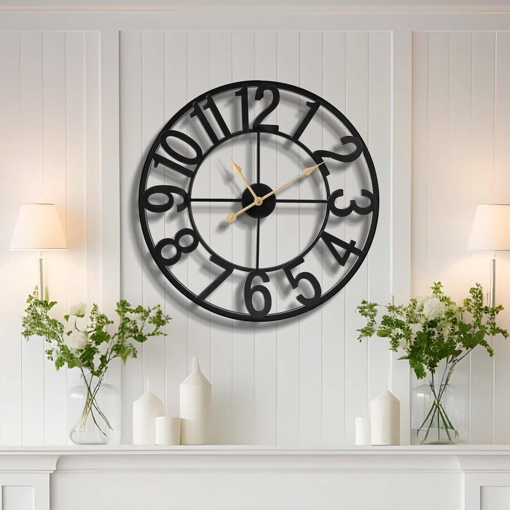 Vantic 32 Inch Large Wall Clock, Roman Numeral Metal Oversized Wall Clocks for Living Room Decor, Bedroom and Kitchen, Completely Silent, Non Ticking, Battery Operated