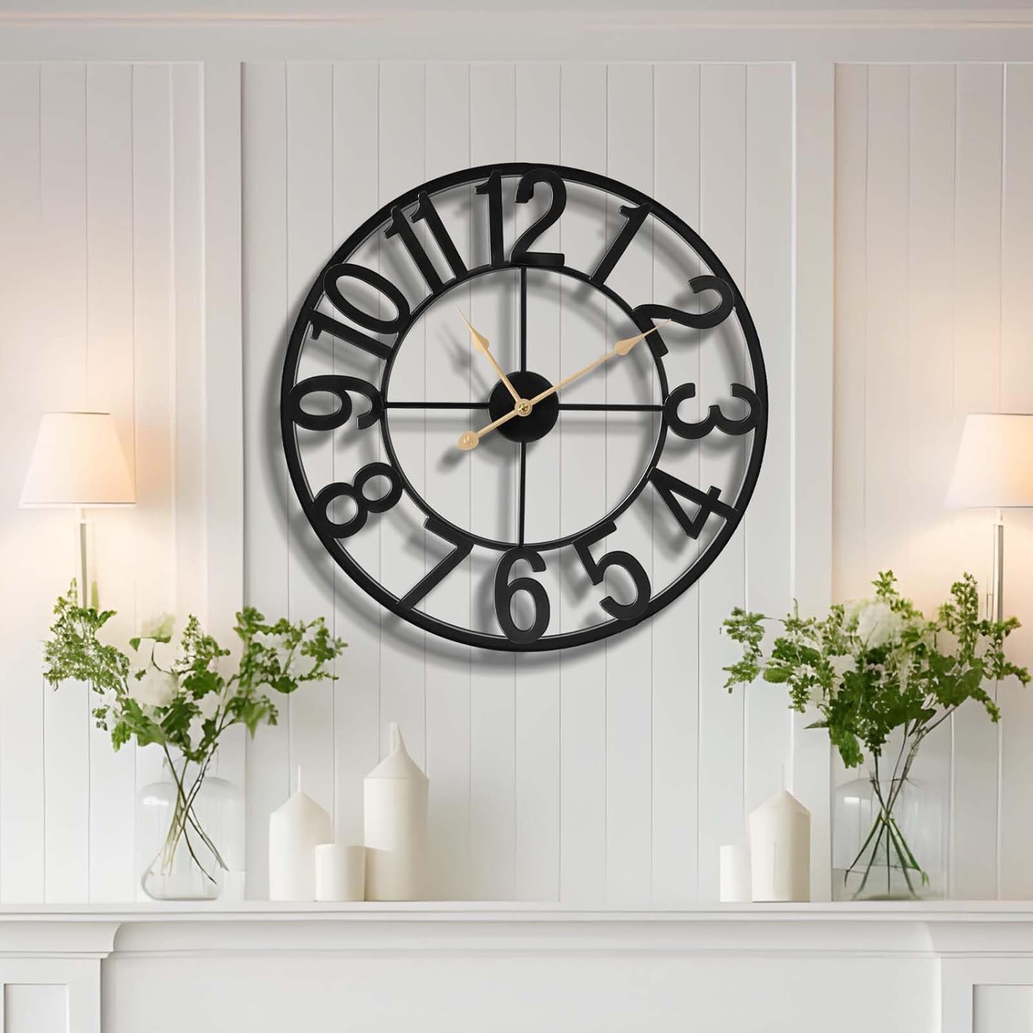 Vantic 32 Inch Large Wall Clock, Roman Numeral Metal Oversized Wall Clocks for Living Room Decor, Bedroom and Kitchen, Completely Silent, Non Ticking, Battery Operated