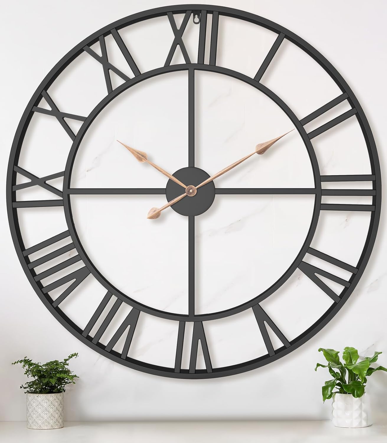 Pytha Sight 30 Inch Extra Large Giant Wall Clock,Oversized Round Silent Vintage Industrial Black Metal Farmhouse Big Roman Numeral Wall Clocks for Living Room,Kitchen,Bedroom Home Decor