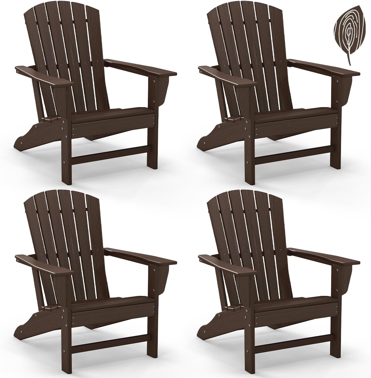 GREENVINES Adirondack Chairs Set of 4 | HDPE Plastic | Oversized Fire Pit Chair | All Weather | Grey | Poly Lumber | for Outdoor Deck Backyard Patio Garden