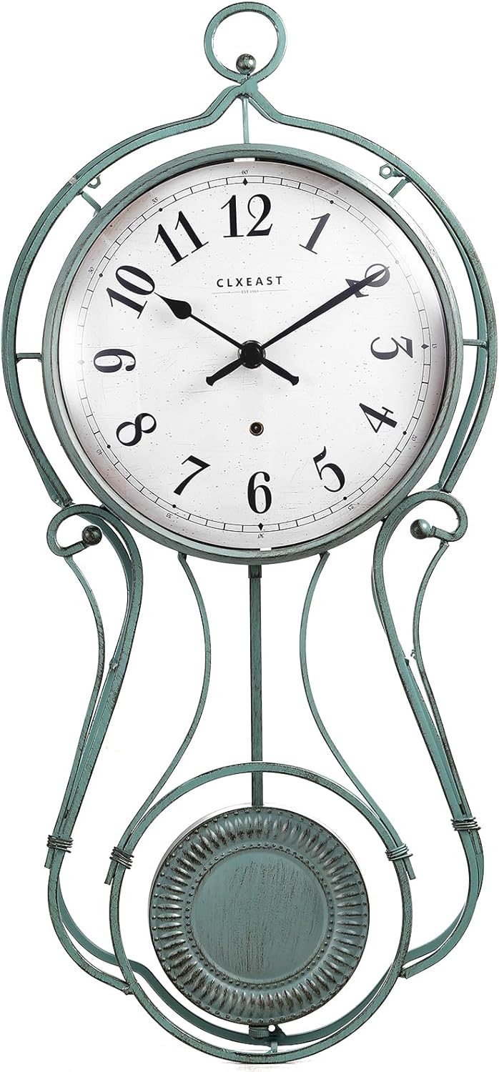 CLXEAST 20 Inch Black Metal Pendulum Wall Clock, Large Schoolhouse Regulator Wall Clocks for Living Room Decor,House Warming Gifts New Home,Gifts for Women
