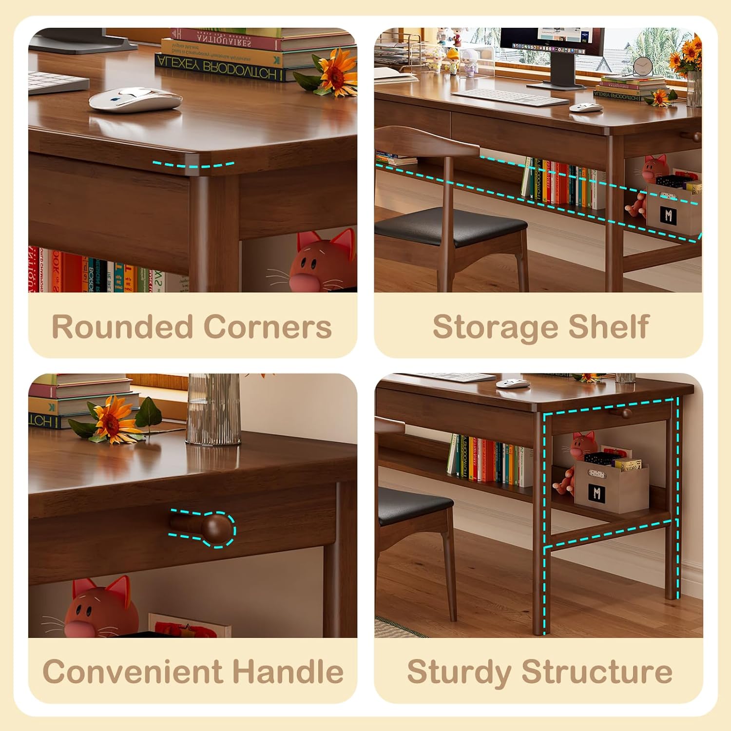 Ytaoka 70.86" Long Solid Wood Desk with 3 Drawers Home Office Computer Desk Mid Century Modern Large Study Writing Desk Simple Real Wood Desk Study Table Workstation, Walnut