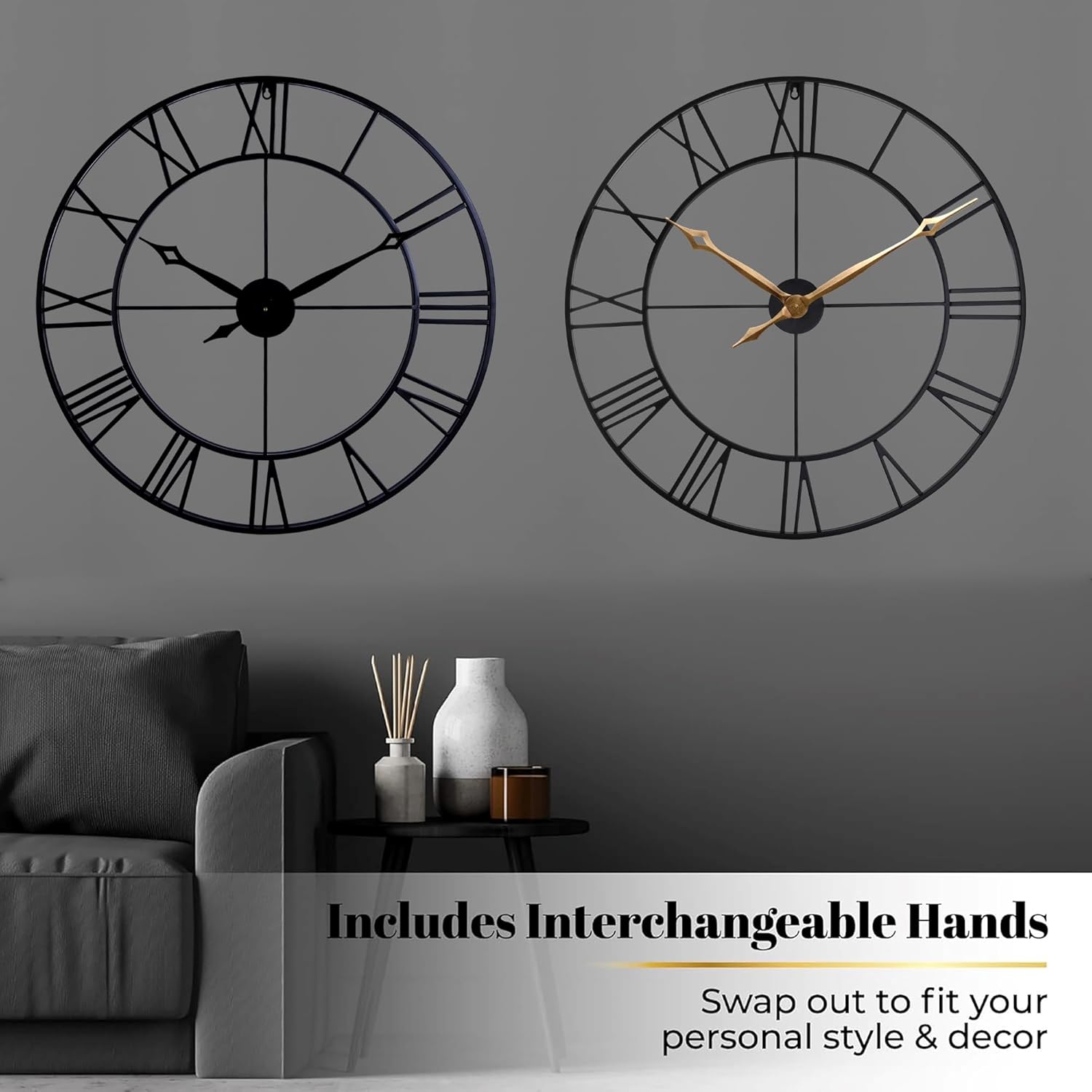 CLXEAST 30 Inch Large Wall Clock Modern, Oversized Roman Numeral Decorative Black Metal Wall Clock for Living Room Decor,House Warming Gifts New Home