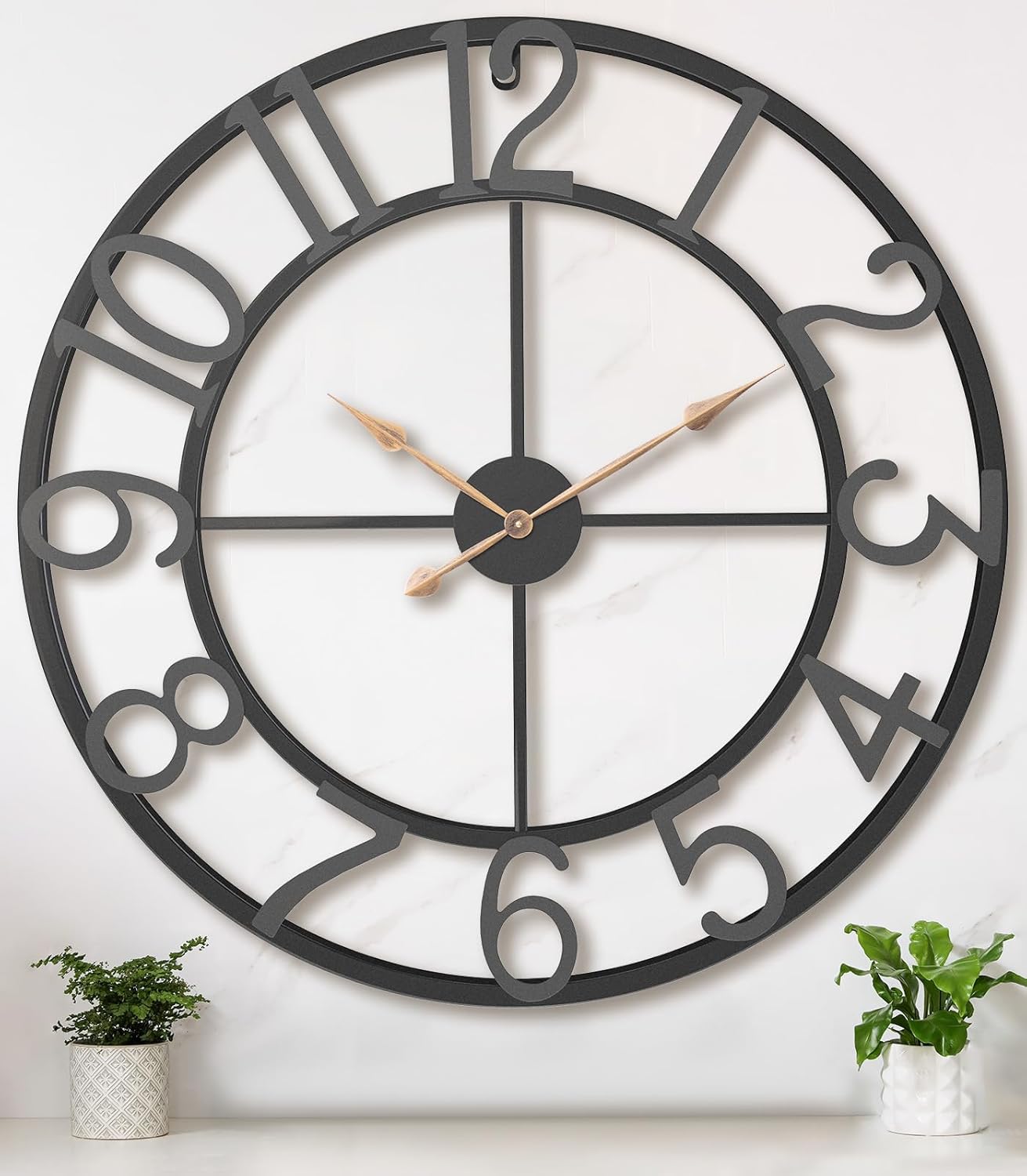 Pytha Sight 30 Inch Extra Large Giant Wall Clock,Oversized Round Silent Vintage Industrial Black Metal Farmhouse Big Roman Numeral Wall Clocks for Living Room,Kitchen,Bedroom Home Decor