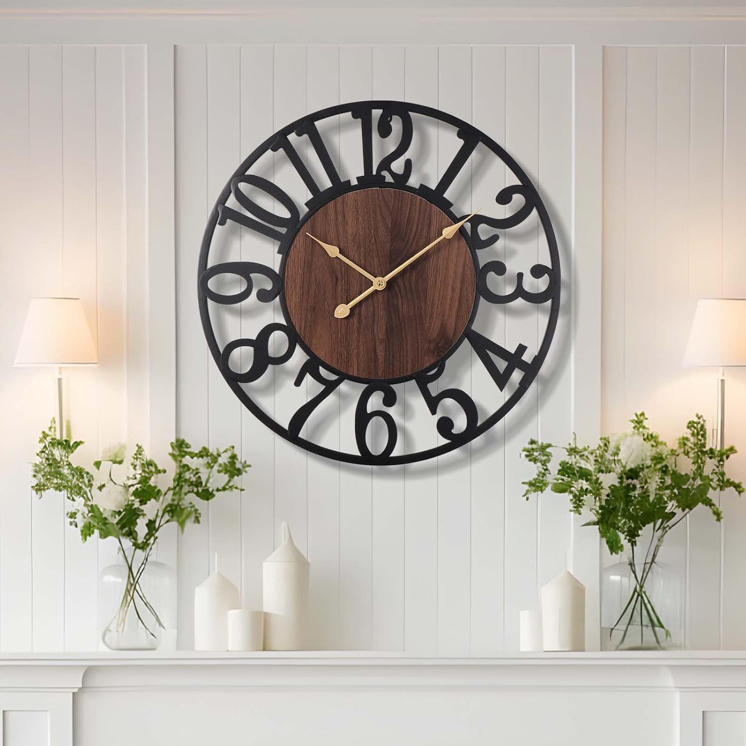 Vantic 32 Inch Large Wall Clock, Roman Numeral Metal Oversized Wall Clocks for Living Room Decor, Bedroom and Kitchen, Completely Silent, Non Ticking, Battery Operated