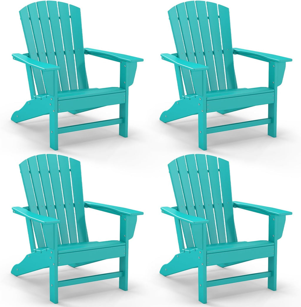 GREENVINES Adirondack Chairs Set of 4 | HDPE Plastic | Oversized Fire Pit Chair | All Weather | Grey | Poly Lumber | for Outdoor Deck Backyard Patio Garden