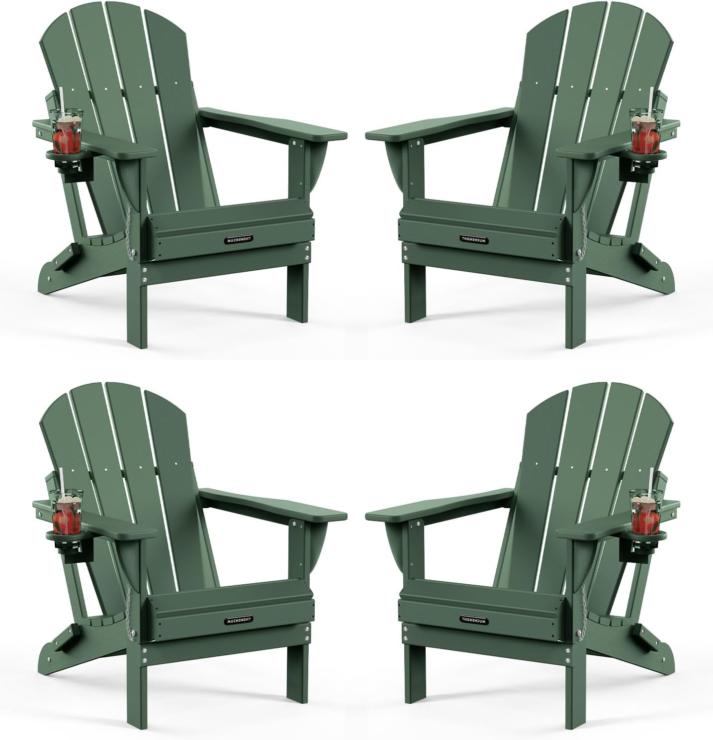 MUCHENGHY Folding Adirondack Chairs 2 Pack, Patio & Outdoor Chairs, Plastic Weather Resistant with Cup Holder for Deck, Backyard, Garden (Black)