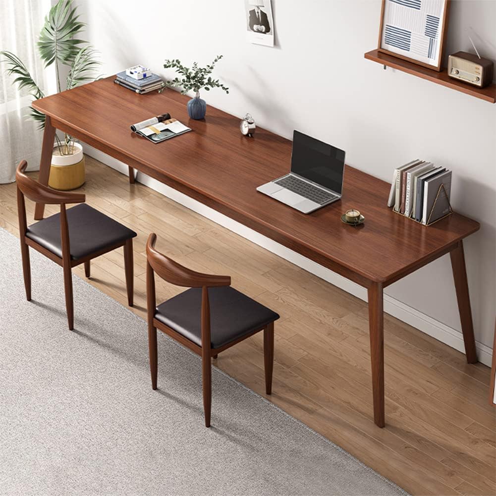 NELYE Mid-Century Long Desk Table - 63" Simple Modern Extra Long 2-Person Wood Computer Workstation for Home Office Work in Walnut, 63" W x 20" D