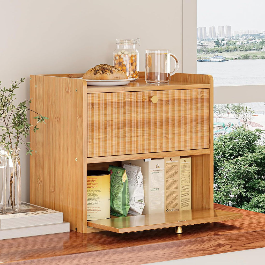 Trironsun Rustic Bread Box for Kitchen Countertop Bamboo Bread Storage Container Bin Double Layer BreadBox Farmhouse Large Capacity Food Organizer (Natural Bamboo)