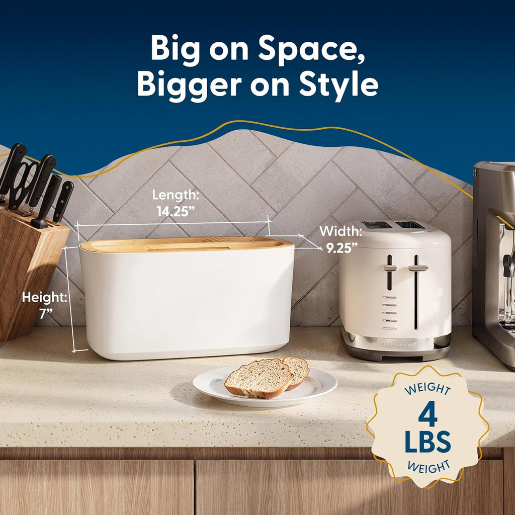 Sonder Los Angeles Union Large Bread Box | Fits Full Sourdough Loaves and More | Breadbox with Cutting Board | Homemade Bread Bin Storage Container | 14.25x9.25x7 in | White