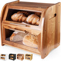 Arise Stylish Bamboo Bread Box for Kitchen Countertop, Extra Large 2-Shelf Wooden Bread Storage Container with Clear Windows and Air Vents Keep Bread, Bagels and Rolls Fresh, Self Assembly