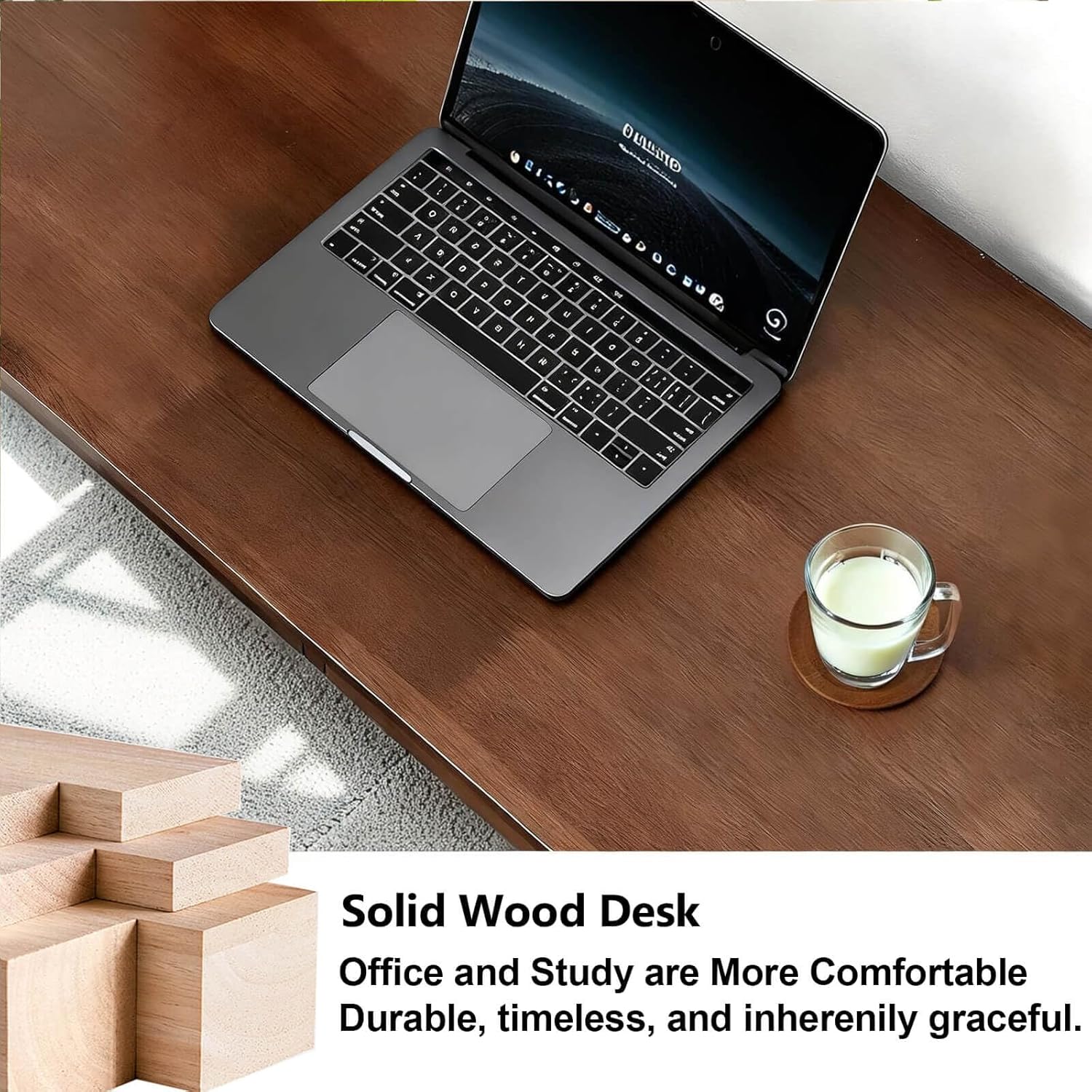 Solid Wood Desk,40" Oak Wooden Desk with Drawers,Mid Century Modern Small Computer Desk with Drawers for Small Spaces Home Office Solid Wood Writing Desk,(Walnut Color-1 Drawers) (Walnut Color)