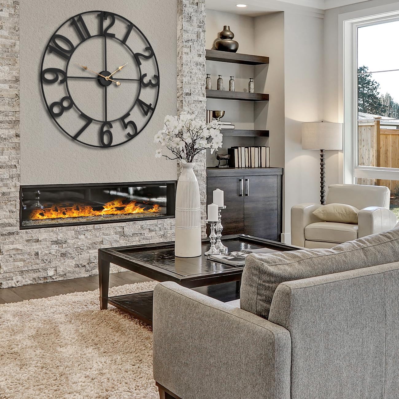 Sorbus Large Wall Clock for Living Room Decor - Wall Clock for Kitchen - 32 inch Big Wall Clock Decorative - Metal Wall Art - Analog Large Clock for Bedroom, Home, Kitchen, Office, Wall Decor (Black)