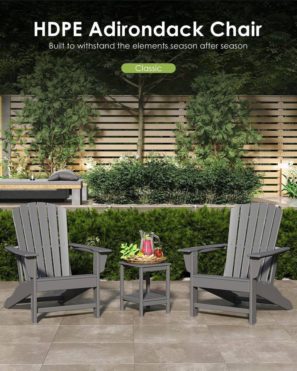 GREENVINES Adirondack Chairs Set of 4 | HDPE Plastic | Oversized Fire Pit Chair | All Weather | Grey | Poly Lumber | for Outdoor Deck Backyard Patio Garden