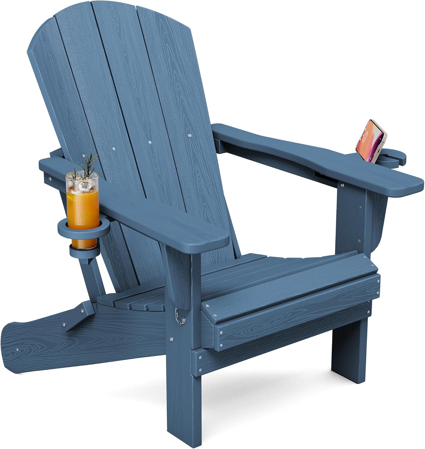 SERWALL Folding Adirondack Chair, HDPE Adirondack Chairs Set of 2, Plastic Outdoor Chairs- Looks Exactly Like Real Wood- Navy