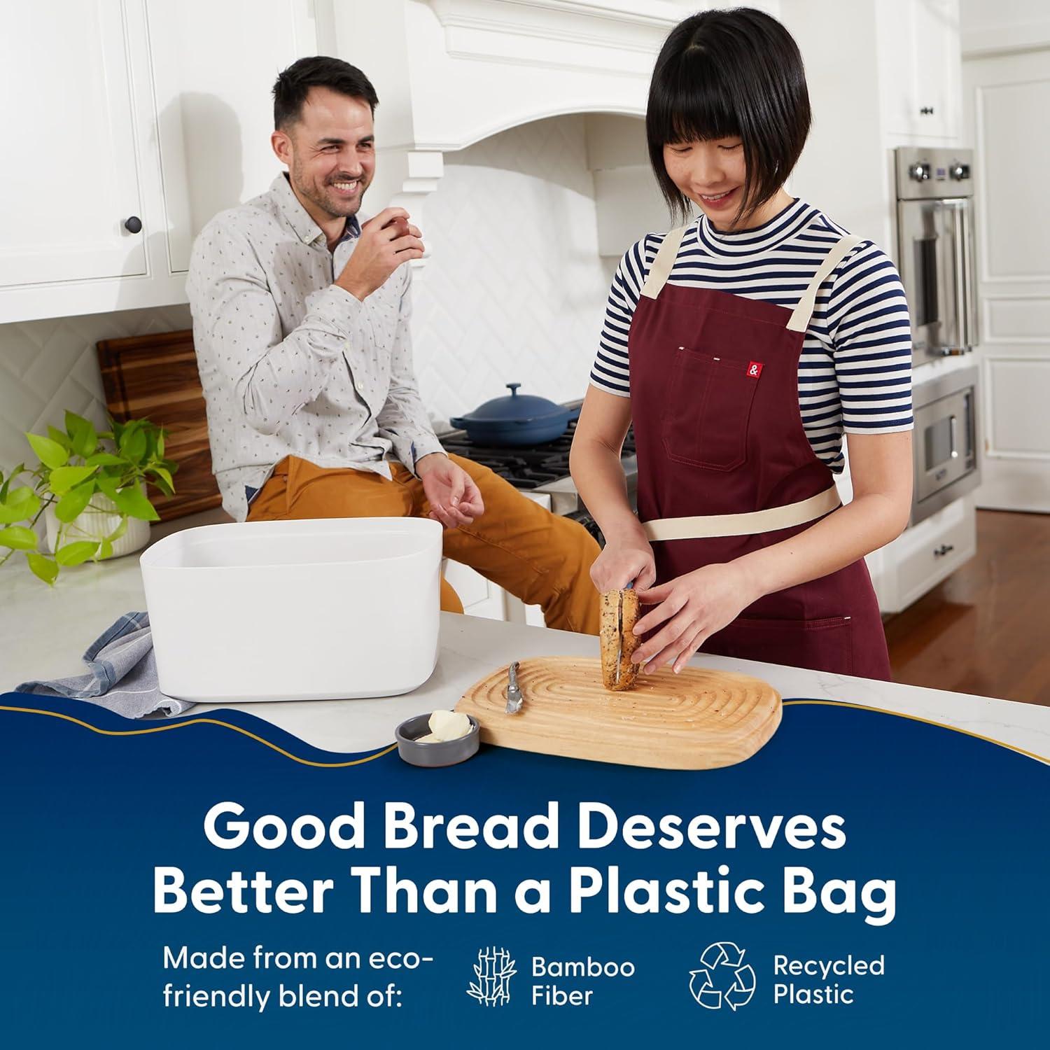 Sonder Los Angeles Union Large Bread Box | Fits Full Sourdough Loaves and More | Breadbox with Cutting Board | Homemade Bread Bin Storage Container | 14.25x9.25x7 in | White