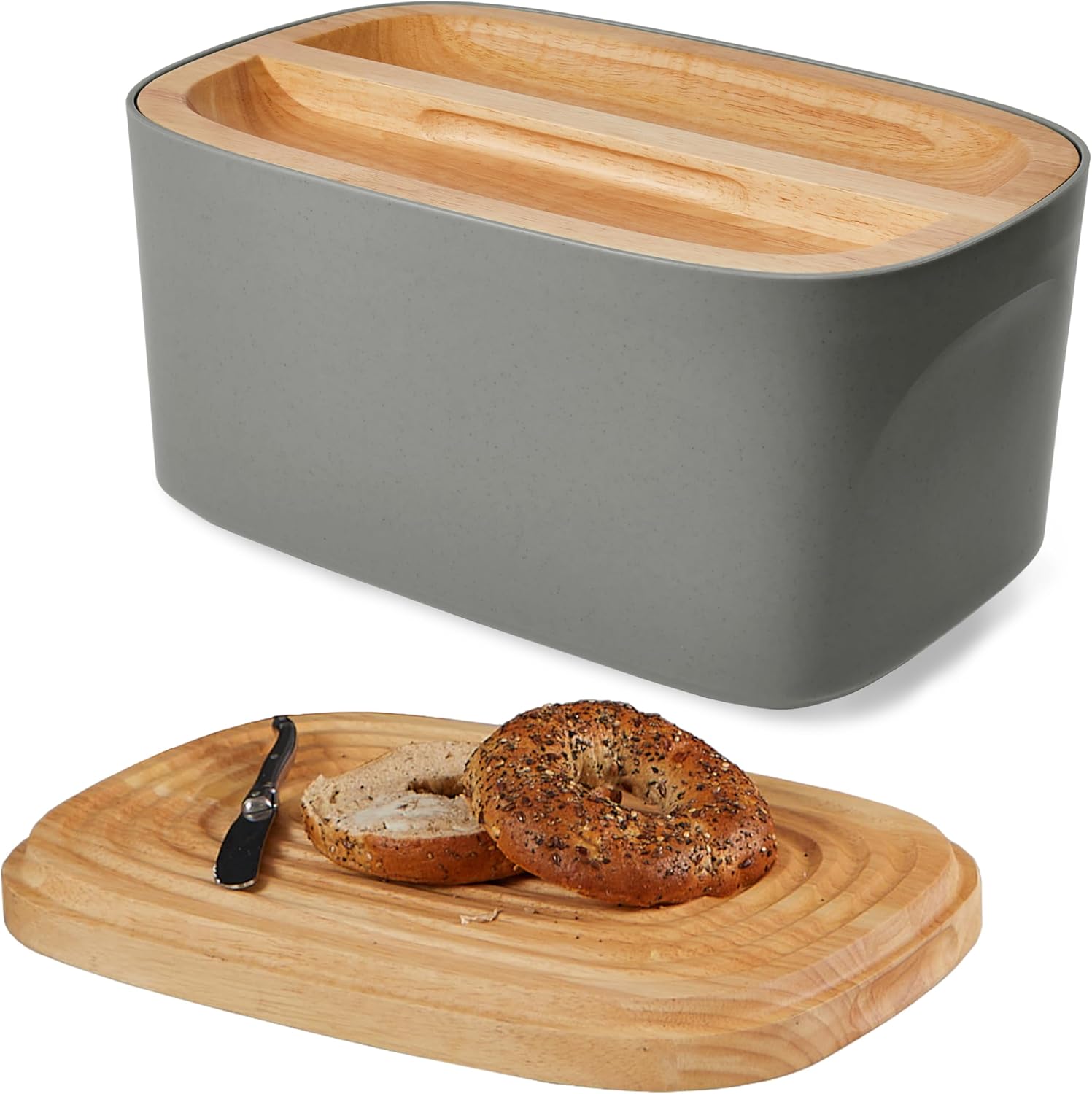 Sonder Los Angeles Union Large Bread Box | Fits Full Sourdough Loaves and More | Breadbox with Cutting Board | Homemade Bread Bin Storage Container | 14.25x9.25x7 in | White