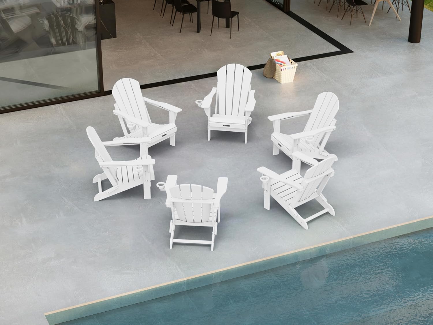 Ciokea Folding Adirondack Chair Wood Texture, Patio Adirondack Chair Weather Resistant, Plastic Fire Pit Chair with Cup Holder, Lawn Chair for Outdoor Porch Garden Backyard Deck (Teak)