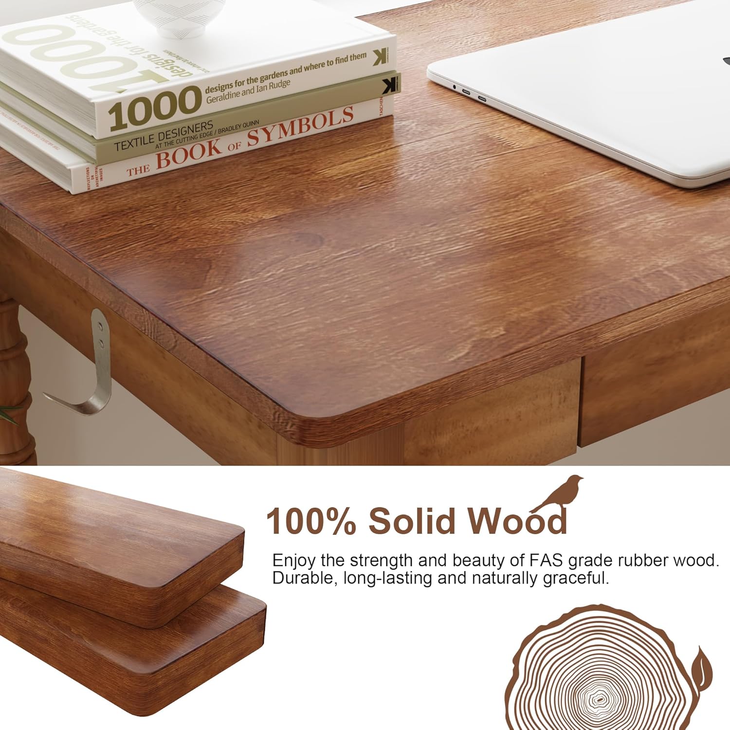 Vintage Solid Wood Writing Desk - 47.2" Mid Century Modern Desk with 2 Drawers, Wooden Computer Desks for Home Office, Large Secretary Desks, Traditional Vanity Dressing Table for Bedroom, Walnut