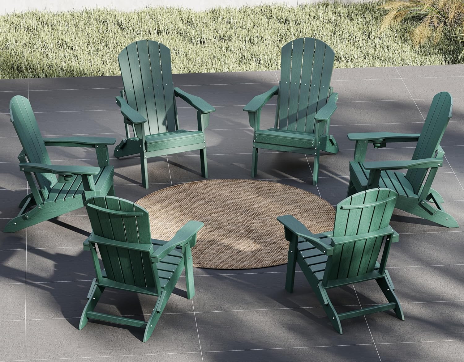 Plawdlik Folding Adirondack Chair, SGS Tested, Wooden Textured with Cup Holder, Heavy All-Weather HDPE Comfortable Set Poolside Backyard Lawn Black