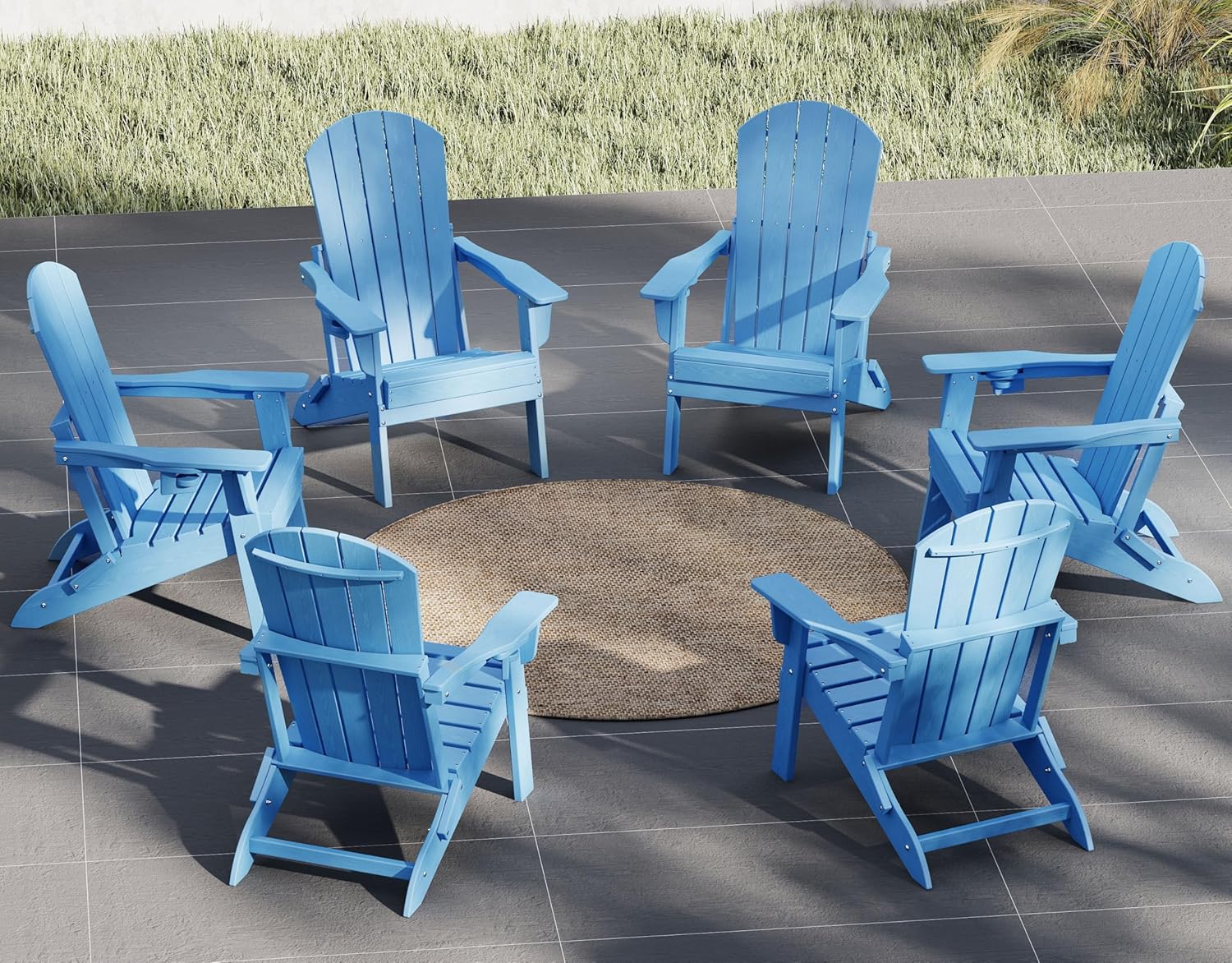 Plawdlik Folding Adirondack Chair, SGS Tested, Wooden Textured with Cup Holder, Heavy All-Weather HDPE Comfortable Set Poolside Backyard Lawn Black