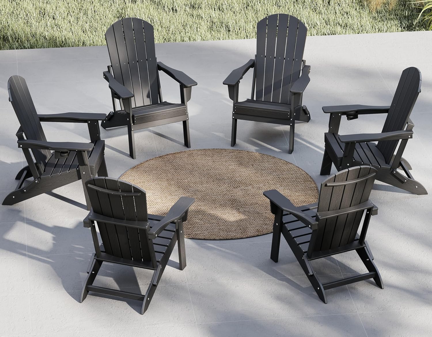 Plawdlik Folding Adirondack Chair, SGS Tested, Wooden Textured with Cup Holder, Heavy All-Weather HDPE Comfortable Set Poolside Backyard Lawn Black