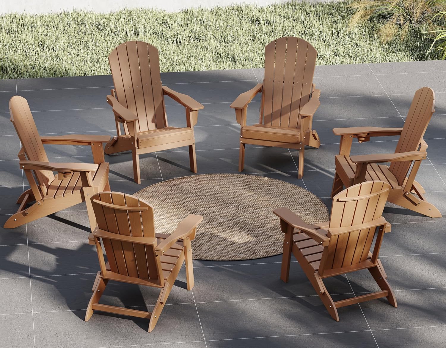 Plawdlik Folding Adirondack Chair, SGS Tested, Wooden Textured with Cup Holder, Heavy All-Weather HDPE Comfortable Set Poolside Backyard Lawn Black