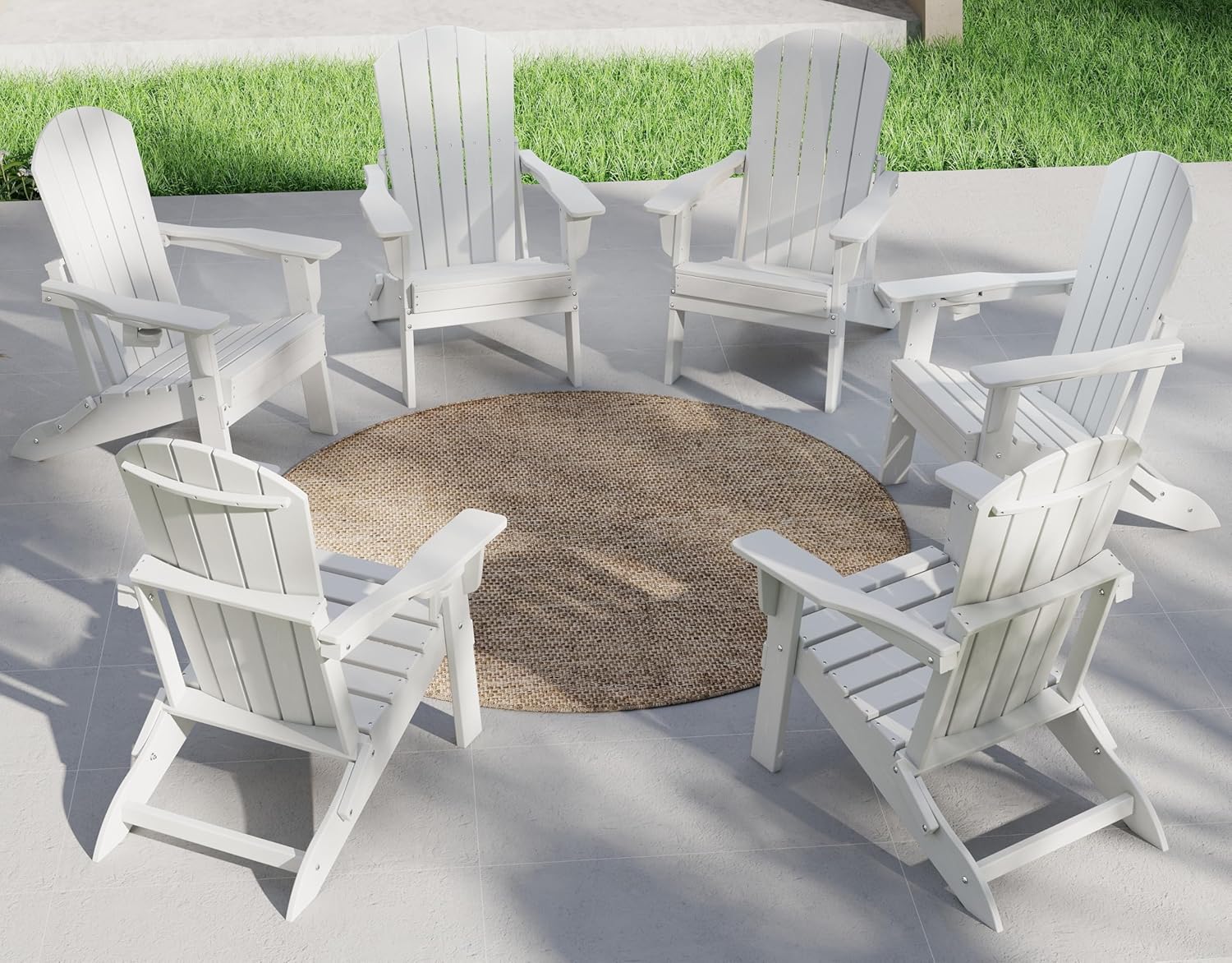 Plawdlik Folding Adirondack Chair, SGS Tested, Wooden Textured with Cup Holder, Heavy All-Weather HDPE Comfortable Set Poolside Backyard Lawn Black