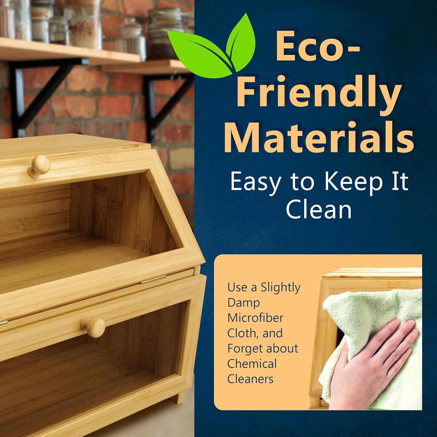 KIFIKITCHEN Bamboo Bread Box Space Saving Rustic Flat-Top Bread Bin for Countertop - Store Bread Cake and Baked Goods - 15 x 9.8 inches (2 Tier box)