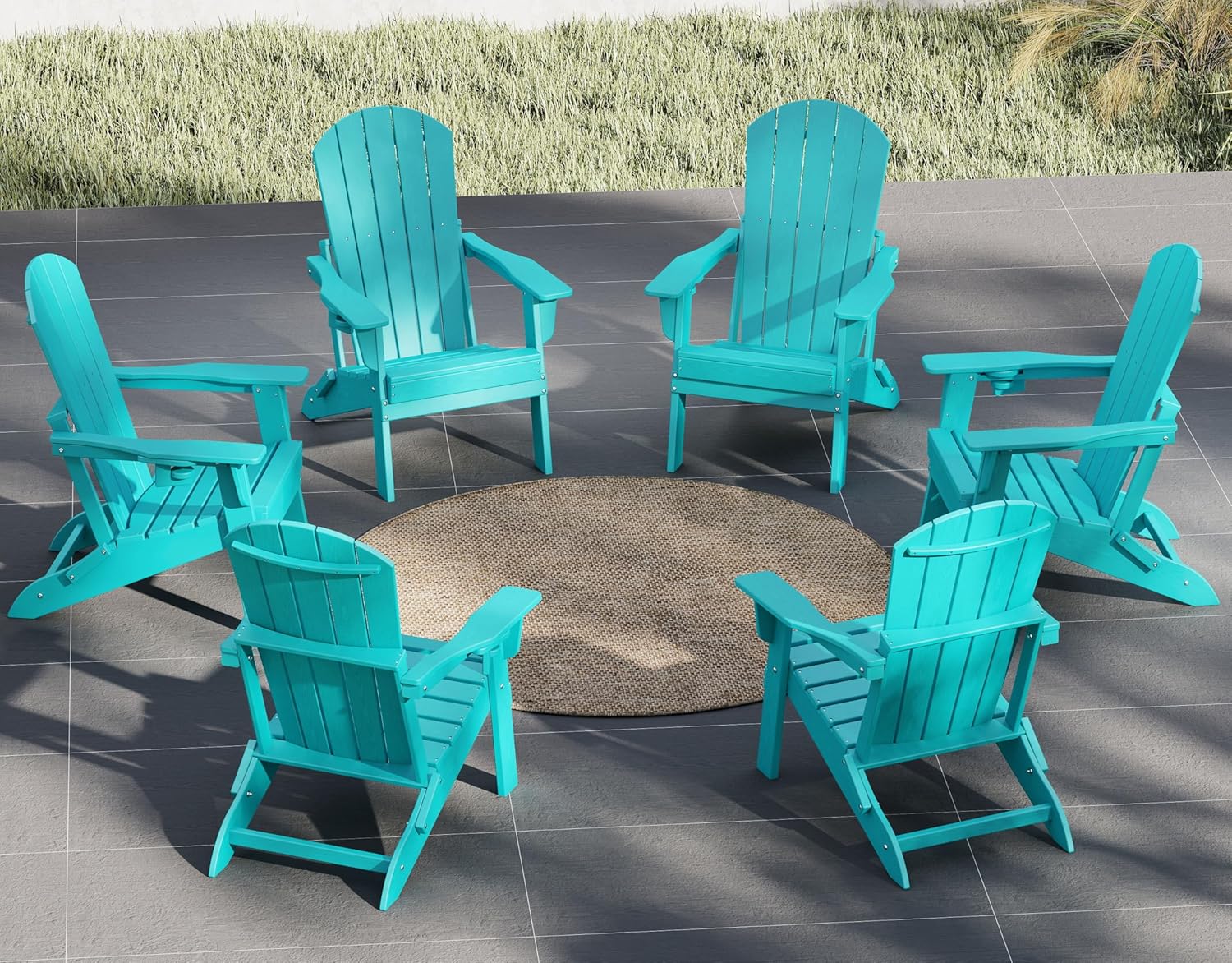 Plawdlik Folding Adirondack Chair, SGS Tested, Wooden Textured with Cup Holder, Heavy All-Weather HDPE Comfortable Set Poolside Backyard Lawn Black