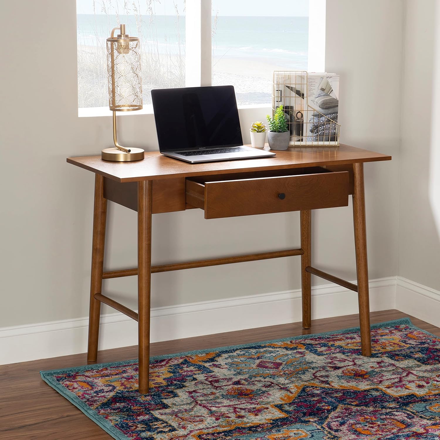Melissa Mid Century Walnut Desk by Linon