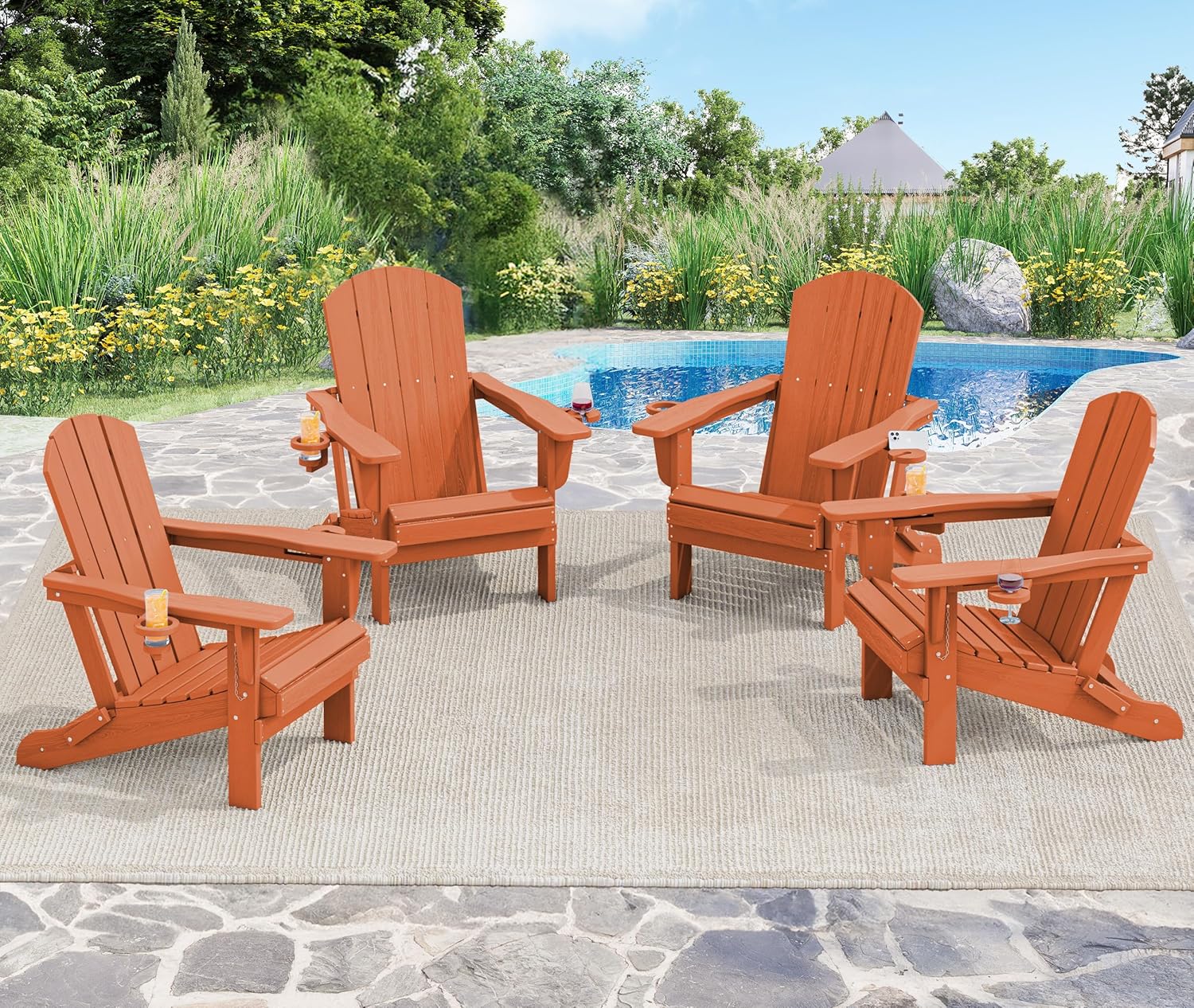 SERWALL Folding Adirondack Chair, HDPE Adirondack Chairs Set of 2, Plastic Outdoor Chairs- Looks Exactly Like Real Wood- Navy